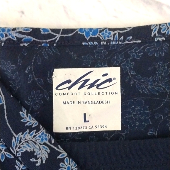 BOGO FREE Chic Top Comfort Collection Blue Floral Long Sleeve Sz L - Picture 5 of 5